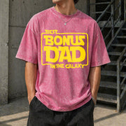 Best Bonus Dad in the Galaxy Vintage Washed T-Shirt in Red