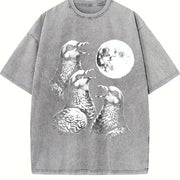 Pigeon Moon Pepper Bird Lover Vintage Washed T-Shirt in Gray