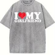 I Love My Girlfriend Vintage Washed T-Shirt in Gray