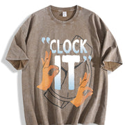 O'Clock It Hand Gesture Vintage Washed T-Shirt in Brown