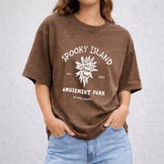 Spooky Island vintage washed oversized T-shirt in Brown