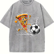 Pizza Playing Soccer Vintage Washed T-Shirt in Gray
