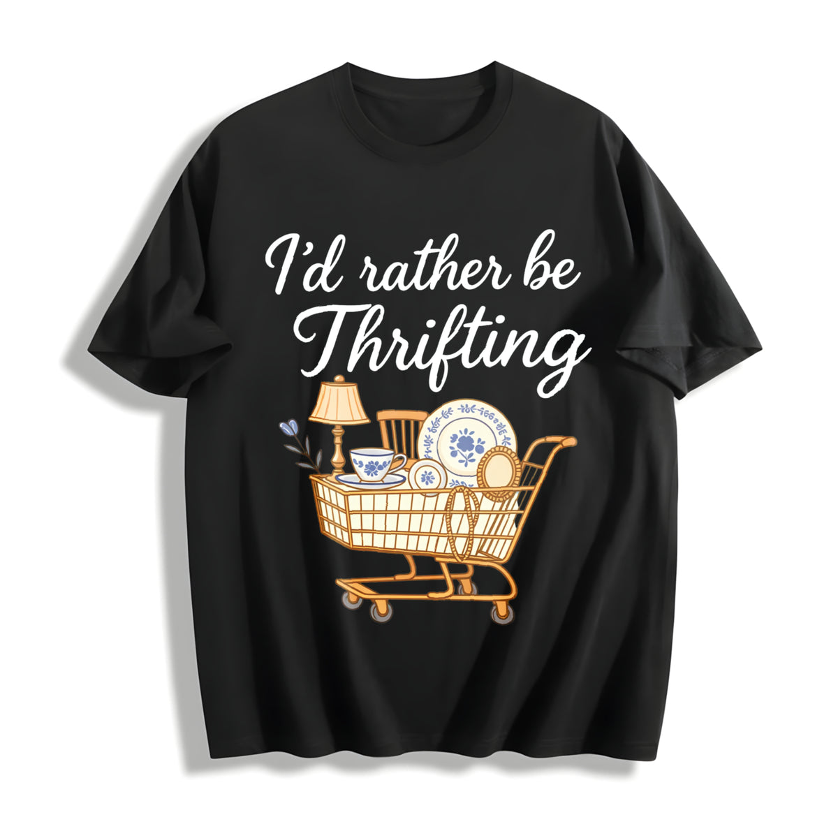 I’d Rather Be Thrifting Cotton T-Shirt in Black