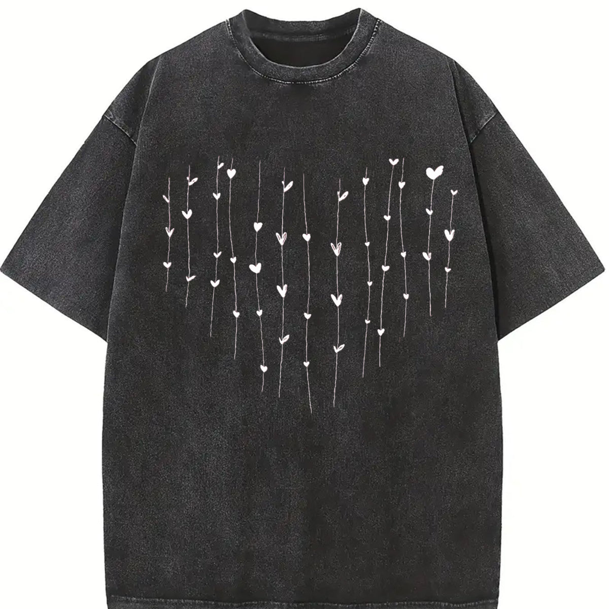 Hearts Cute Heart Vintage Washed T-Shirt in Black