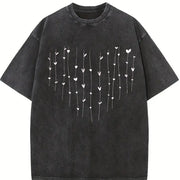 Hearts Cute Heart Vintage Washed T-Shirt in Black