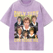 Only Judy Can Judge Me and for autumn and winter vintage washed oversized T-shirt in Purple