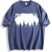 Dark Forest Pine Tree Silhouette vintage washed oversized T-shirt in Blue