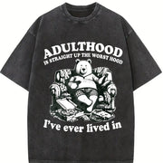 Retro Bear Adulthood 90s Vintage Washed T-Shirt in Black