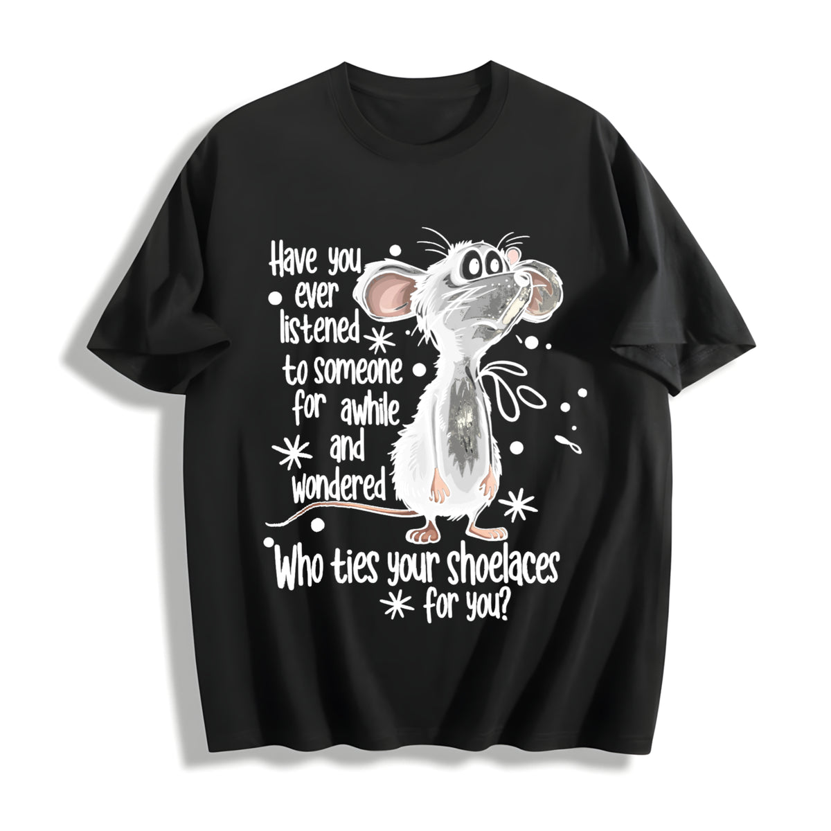 Mouse & 'Mouse' Letter Cotton T-Shirt in Black
