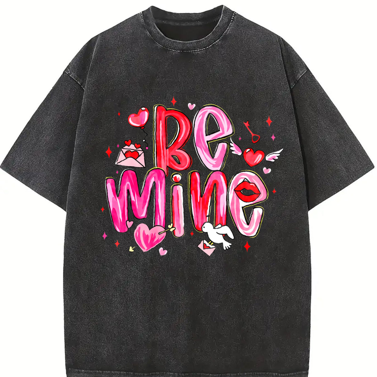 🌹 Love Cupid Says Be Mine Vintage Washed T-Shirt in Black