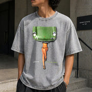 Green Paint Brush Vintage Washed T-Shirt in Gray