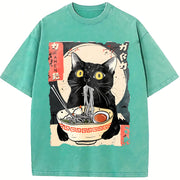 Ramen Cat vintage washed oversized T-shirt in Blue