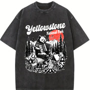Retro Yellowstone National Park Vintage Washed T-Shirt in Black