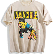 Retro Invincible Mark Grayson Superhero Vintage Washed T-Shirt in Beige