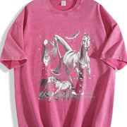 Wild Horses Retro Running Horse Vintage Washed T-Shirt in Red