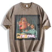 Elegant Short-sleeved Y2K Vintage Washed T-Shirt in Brown