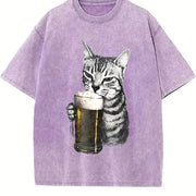 Cat Beer Y2k 90s Cats Meme ® Vintage Washed T-Shirt in Purple