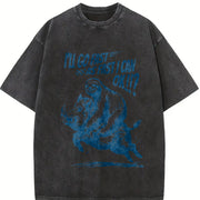 Retro Sloth Riding a Boar 90s Vintage Washed T-Shirt in Black