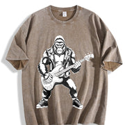Retro Bigfoot Playing Guitar 90s Vintage Washed T-Shirt in Brown