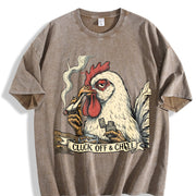 Cluck Off and Chill Smoking Chicken Vintage Washed T-Shirt in Brown