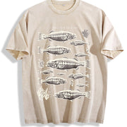 Largemouth Bass Fish 90s Vintage Washed T-Shirt in Beige
