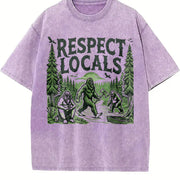 Retro Big Foot Respect Locals 90s Vintage Washed T-Shirt in Purple
