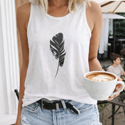 White Feather Crew-neck Sleeveless Vest Outdoor Women's Color Cotton Tank Top in White