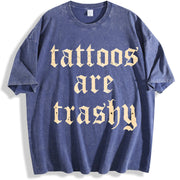 Retro Tattoos Are Trashy Sayings Tattoos Are Stupid vintage washed oversized T-shirt in Blue