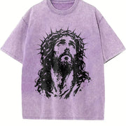 Crown of Thorns Jesus Bold Christian Faith Easter Vintage Washed T-Shirt in Purple