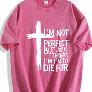 Easter Cross & Letter Vintage Washed T-Shirt in Red