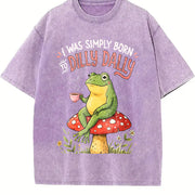 I Was Simply Born Dİlly Dally Vintage Washed T-Shirt in Purple
