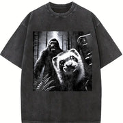 Retro Ferret Selfie with Bigfoot 90s Vintage Washed T-Shirt in Black