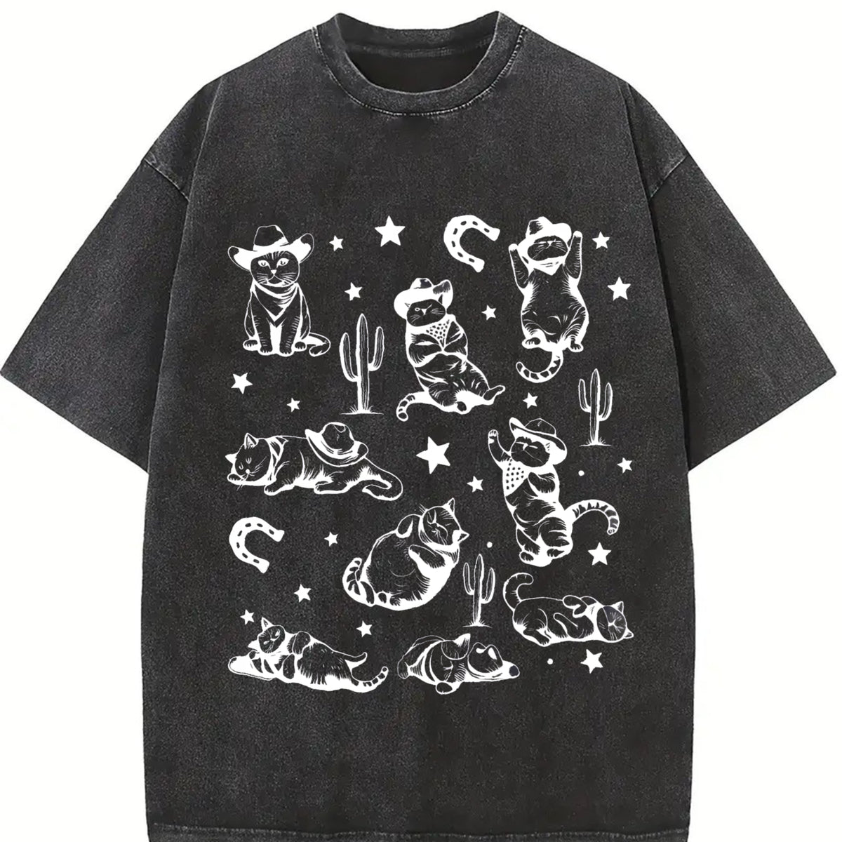 Cowboy Cats and Kittens Western Cowboy Vintage Washed T-Shirt in Black