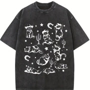 Cowboy Cats and Kittens Western Cowboy Vintage Washed T-Shirt in Black