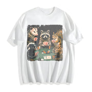 Animals Playing Poker Cotton T-Shirt in White
