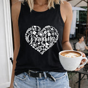 Grandma Floral Heart Women's Color Cotton Tank Top in Black