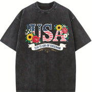 250th Anniversary United States Flowers Vintage Washed T-Shirt in Black