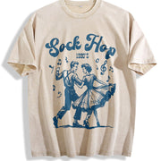 Retro Sock Hop 1950s Dancing Vintage Washed T-Shirt in Beige
