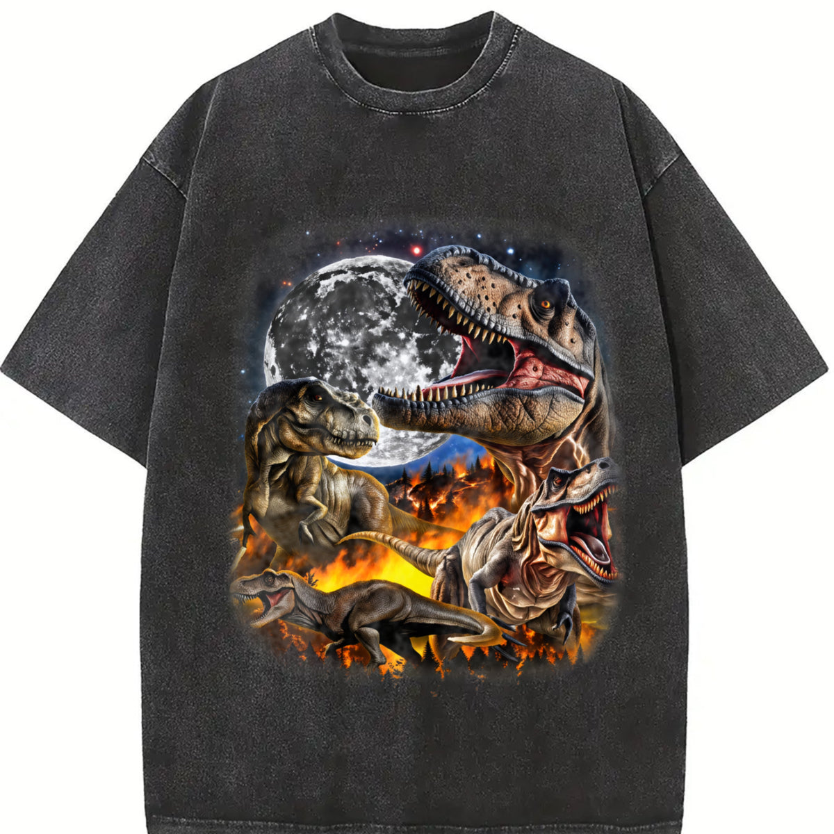 Dinosaur Retro 90s T-rex Dino Vintage Washed T-Shirt in Black