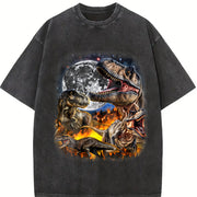 Dinosaur Retro 90s T-rex Dino Vintage Washed T-Shirt in Black