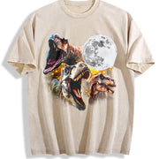 Retro T-rex Dinosaur Vintage Washed T-Shirt in Beige