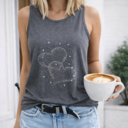 Star Sparkle Heart Crew-neck Sleeveless Vest Outdoor Women's Color Cotton Tank Top in Gray