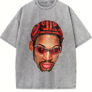 Dennis Zig Zag Red Hair Hollywood 90's Basketball vintage washed oversized T-shirt in Gray