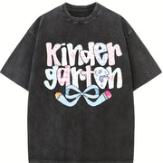 Preppy Kindergarten Teacher Coquette Teacher Pencil Bow Vintage Washed T-Shirt in Black