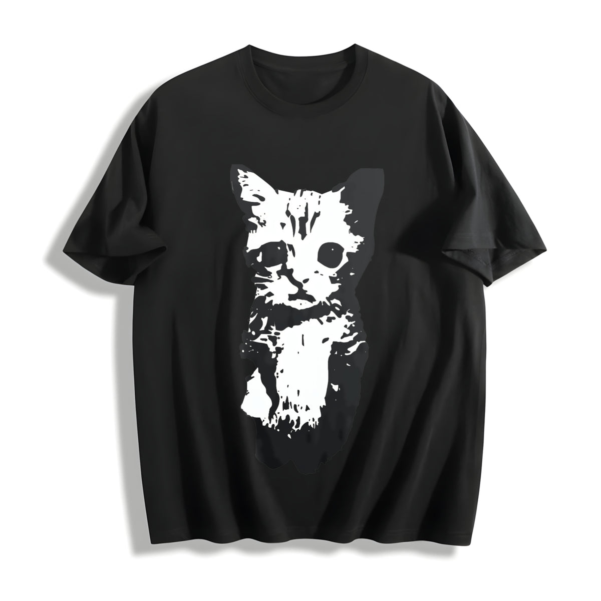 Cat Y2k Gothic Grunge Y2k Emo Scene Amity Affliction Cotton T-Shirt in Black