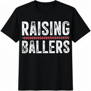 Baseball Mom Raising Ballers Mama Baseball Season Softball Cotton T-Shirt in Black