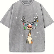 Merry Reindeer Cocktail vintage washed oversized T-shirt in Gray