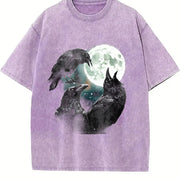 Raven Howling to Moon Vintage Washed T-Shirt in Purple