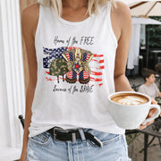 Home of the Free Because of the Brave Women's Color Cotton Tank Top in White