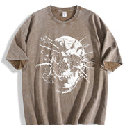 Distressed Shattered Thorned Skull Sleeveless Tank Vintage Washed T-Shirt in Brown
